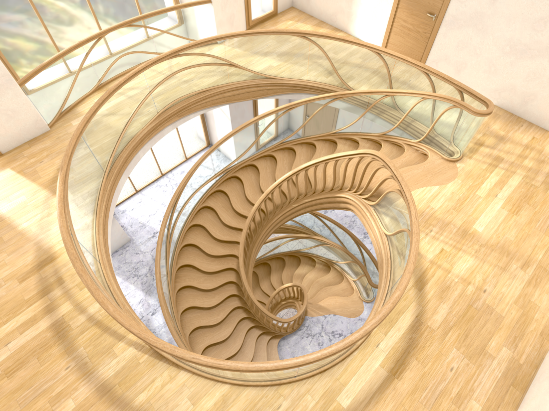 Drewniane schody kręcone - widok z góry